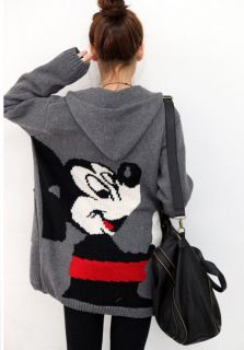 Womens Hoodie Knitwear Mid long Cardigan Sweater Mickey Mouse Button 
