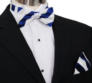 BT405H/ Paul Malone Bow Tie & Pocket Square Set, 100% Silk, Navy and 