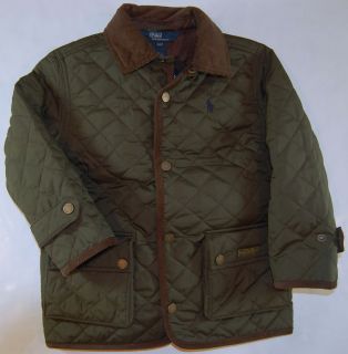 New Polo Ralph Lauren Boys Quilted Barn Jacket Olive Green Navy Blue 