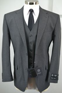   Uomo Mens Charcoal Grey 3 Piece Suit Blazer Vest Pants NWT 38R   50R