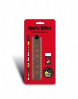 Angry Birds Black Stationery Set Pencil, Eraser, Sharpener & Ruler 