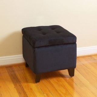 Tufted Top Black Fabric Square Storage Ottoman Footstool