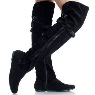thigh high flat boots black