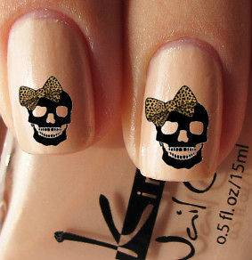   Art DECAL for Natural or False Nails Water TRANSFER Leopard Bow Skull