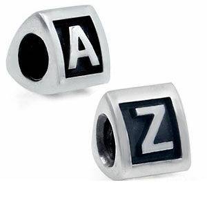 925 Sterling Silver Alphabet Letter A   Z European Bead