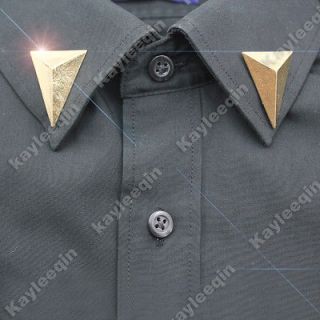 2x Gold 3D Triangle Body Stud Spike Rivet Shirt Collar Neck Tips 