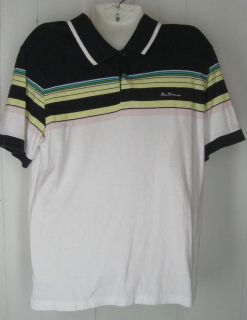 BEN SHERMAN white short sleeve striped polo mens shirt top size 3 L