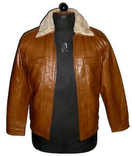 NWT Mens Bomber Remove able Collar Sheep Skin Leather Jacket Style 