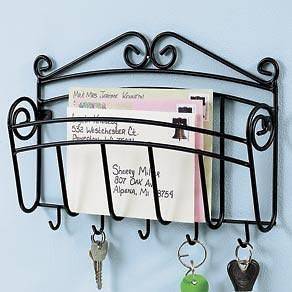 Black Iron Wall Mail Letter Key Holder Office Home Work Organizer 