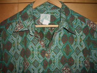 Vintage Panama Jacks Mod Mens Green & Brown Cotton Hawaiian Shirt XL