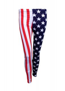 NEW WOMWN USA American Flag Stars & Stripes Leggings Sizes 8 14