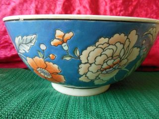 10Macau Dapanese Porcelain Chinese Bowl, Blue w/Pastel Flowers,Y 