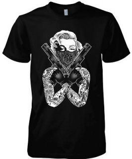 Gangster Marilyn Monroe Mens T Shirt Tattoo Guns Gangsta Cool Pop 