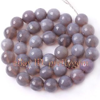   8MM 10MM 12MM FACETED ROUND SHAPE GRAY AGATE GEMSTONE BEADS STRAND 15