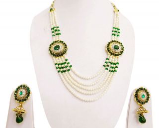2Pcs Green White Pearl Kundan Rani Haar Bridal Jewelry