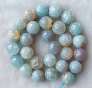   14mm Crack Light Blue Round Faceted Rainbow Agate Gemstone Beads 14.5