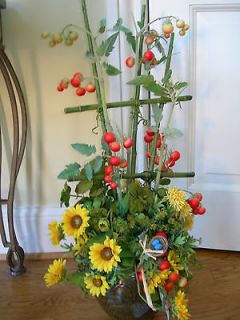 NDI Floral Sunflowers and Cherry Tomato Plant in Glass Bronze Vase