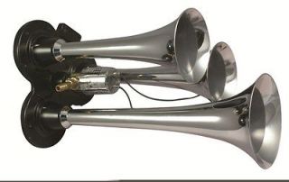 AGT Chrome Air Horns Train Horn Three 3 Trumpets (Electric 24V 