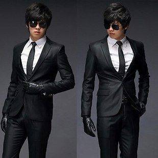 NEW Mens ,Korea Slim Fit One Button Stylish Suit Top Jacket Black 