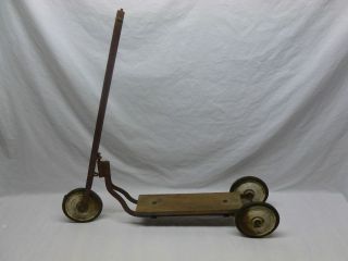   Antique Retro Rusty Primitive Chillds Wood Metal Riding Toy Scooter