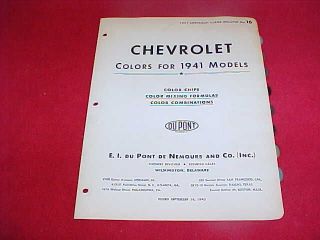 1941 CHEVROLET CAR PAINT CHIPS COLOR CHART BROCHURE GUIDE 41