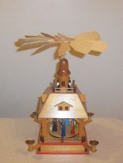 19 Wood Pyramid ERZGEBIRGE Xmas Nativity Carousel Candle Holder 