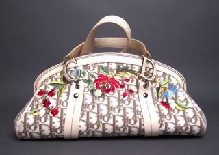   Christian Dior Vintage Flowers Embroidered Frame Satchel Handbag