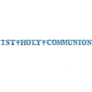 Party 1st Holy Communion Joyous Cross Boy Blue Letter Banner 