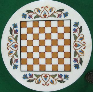   Dura Marble Inlay Chess Side Coffee Table Top Rare Antique Extinct Art