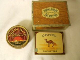 THREE Vintage Tins Camel Cigarette Tin Havana Ribbon Cigar Tin  Golden 