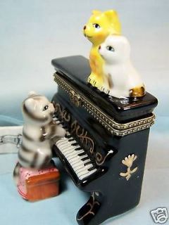 Cats playing the piano ceramic trinket box