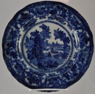 Wm Adams Fairy Villas Flow Blue Plate circa 1850