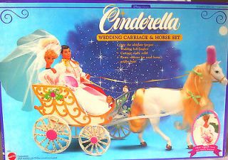   1991 DISNEY CINDERELLA WEDDING CARRIAGE AND HORSE BARBIE TYPE DOLL SET