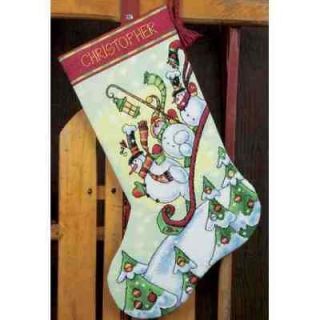 Counted Cross Stitch Kit SLEDDING SNOWMAN STOCKING; Sellers SPECIAL!