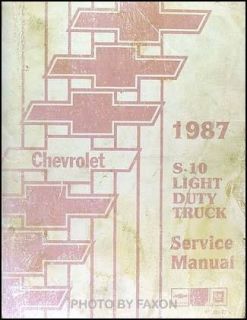 1987 Chevrolet S 10 Pickup Blazer Shop Manual Chevy S10 Repair Service 