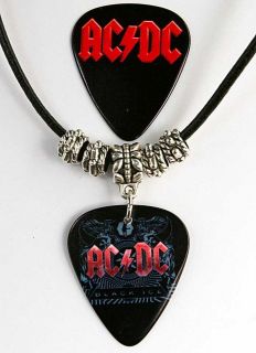 AC/DC Guitar Pick Leather Necklace + Matching Plectrum