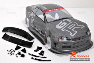 10 Nissan GTR Analog Painted RC Car Body With Rear Spoiler (Grey)
