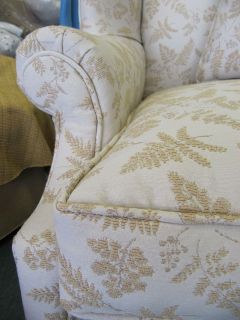 Deep Wing Back Chair with Chippendale Legs and Fern Patterned Woven 