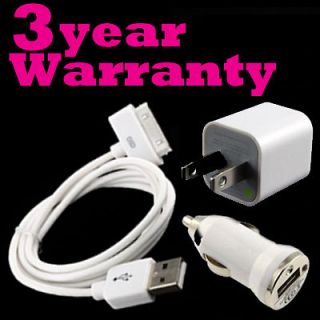 USB AC Wall Charger+Data Cable+Car Charger for iPod Touch iPhone 4 4G 