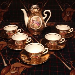 Vintage Jwk Bavaria Porcelain Tea Set Cups Saucers Pitcher West 