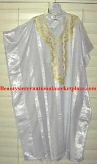 African /Clothes/Clothing/Kaftan/Silky Caftan/Wedding #4009White