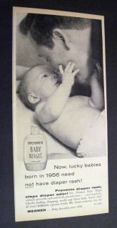 Vintage dad & baby image for Mennen Baby Magic Skin Care 1956 Print Ad