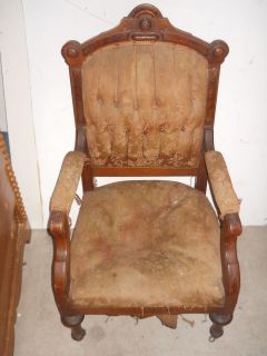 Antique 1800s Walnut Burl Eastlake Parlor Side Chair Tufted Victorian 