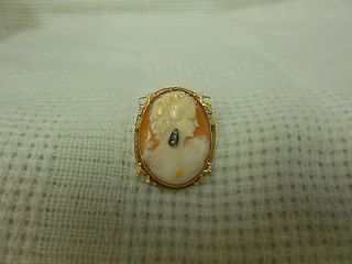  Gold Carnelian Shell CAMEO w/3 Genuine Diamond (Earring) BROOCH/PIN