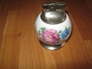 Vintage Table Lighter Made in Occupied Japan Porcelain Flower Graphics 