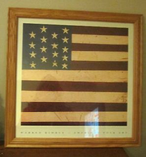 WARREN KIMBLE AMERICAN FOLK ART WOOD FRAME AMERICAN FLAG 21.5 X 21.5