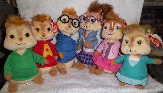 New Ty Beanie Babies *ALVIN & THE CHIPMUNKS AND THE CHIPETTES *Set of 