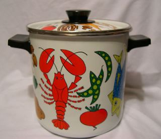 Vintage Enamel enamelware Lobster low country boil Pot pan lid insert 