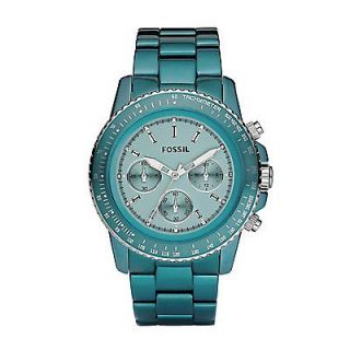 NWT FOSSIL Teal Blue Stella Chronograph Watch CH2706 In Fossil Case