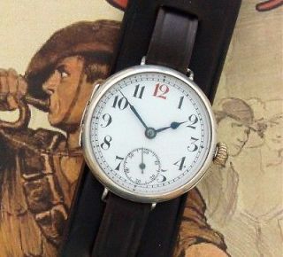 EARLY WWI Era Sterling Silver Rolex Trench Watch Circa 1915   SERVICED